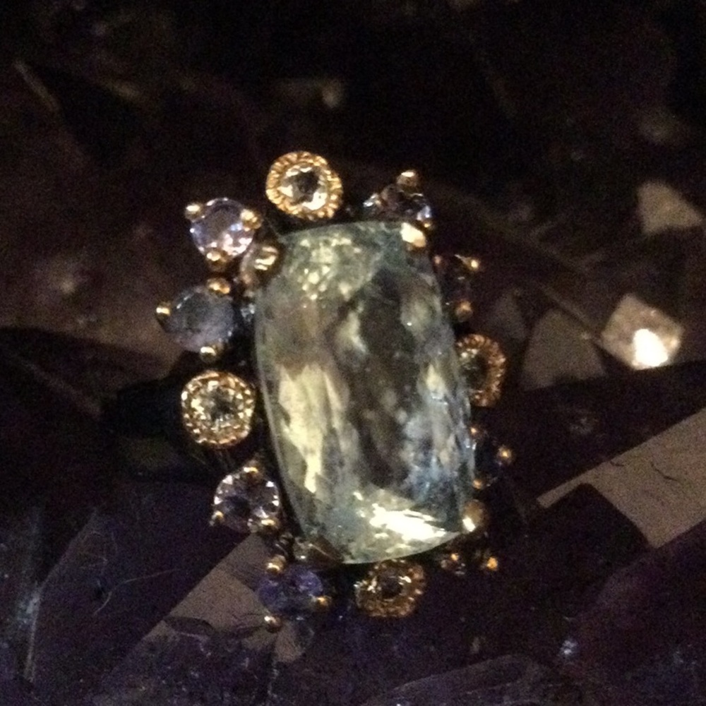 Rare Genuine 16mm by 10mm Aquamarine, Tanzanite & Topaz Ring - Picture 2 of 14